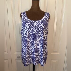 Easywear by Chico’s Elegant Women's Tank Top in Blue and White Pattern